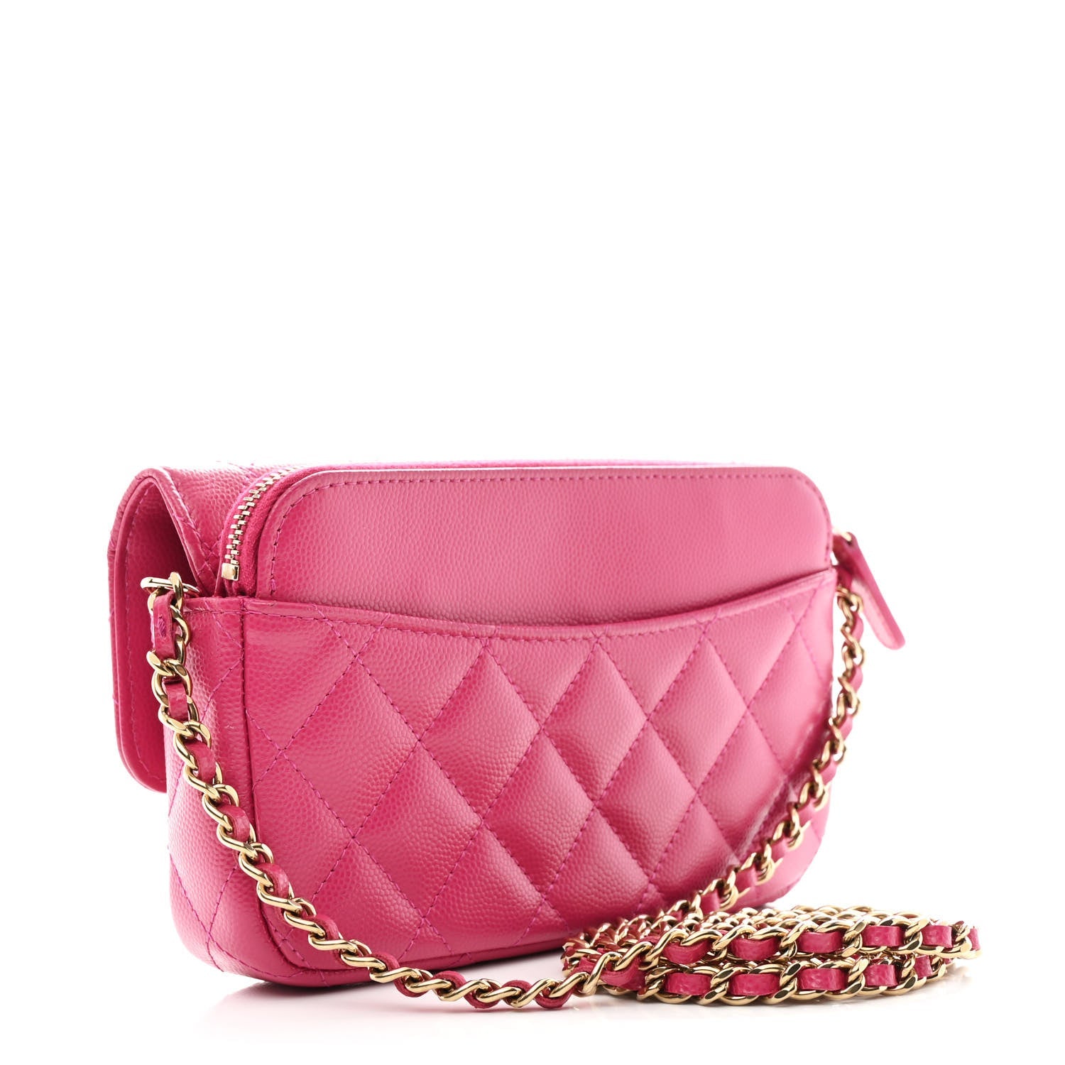 Chanel Caviar Quilted Flap Phone Holder With Chain Pink