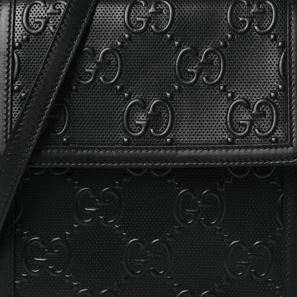 Gucci Calfskin GG Tennis Embossed Messenger Bag Black