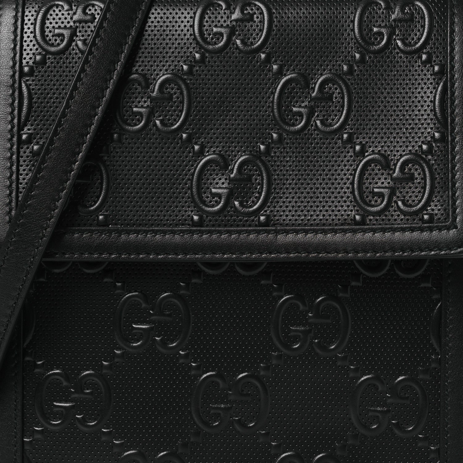 Gucci Calfskin GG Tennis Embossed Messenger Bag Black