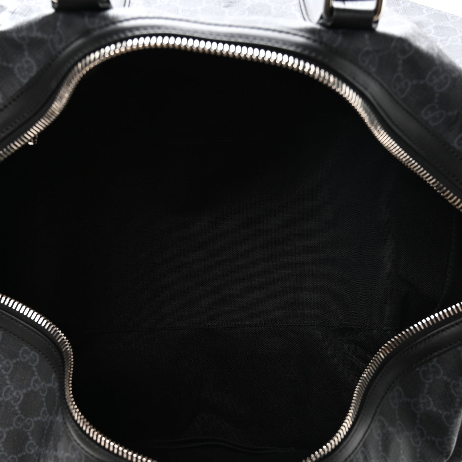 Gucci Soft GG Supreme Monogram Appia Calfskin Web Large Carry On Duffle Bag Black Grey
