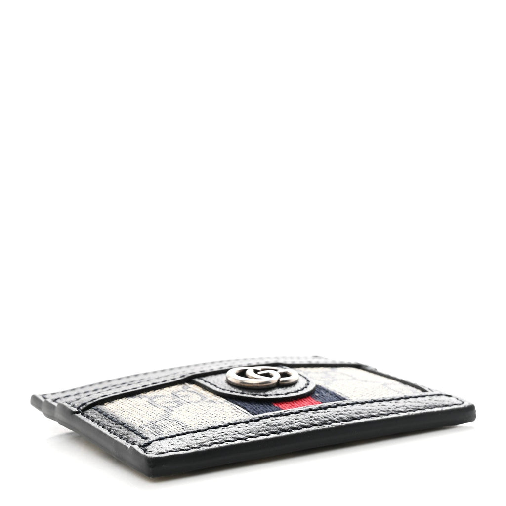 Gucci GG Supreme Monogram Textured Dollar Calfskin Web Ophidia Card Holder Beige Blue
