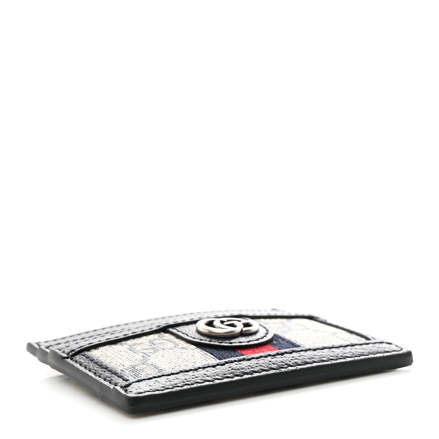 Gucci GG Supreme Monogram Textured Dollar Calfskin Web Ophidia Card Holder Beige Blue