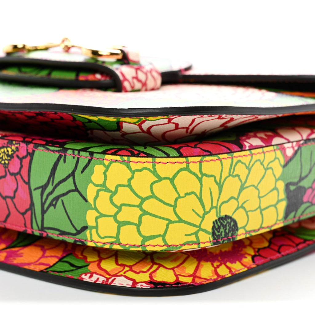 Gucci X KEN SCOTT New Shangai Calfskin Pomponica Print Horsebit 1955 Shoulder Bag  Multicolor Fuxia Pompon