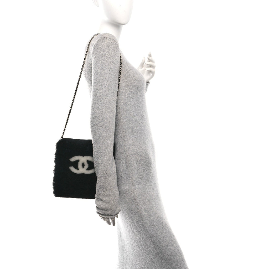 Chanel Muff Shearling Lambskin Bag Black Ecru