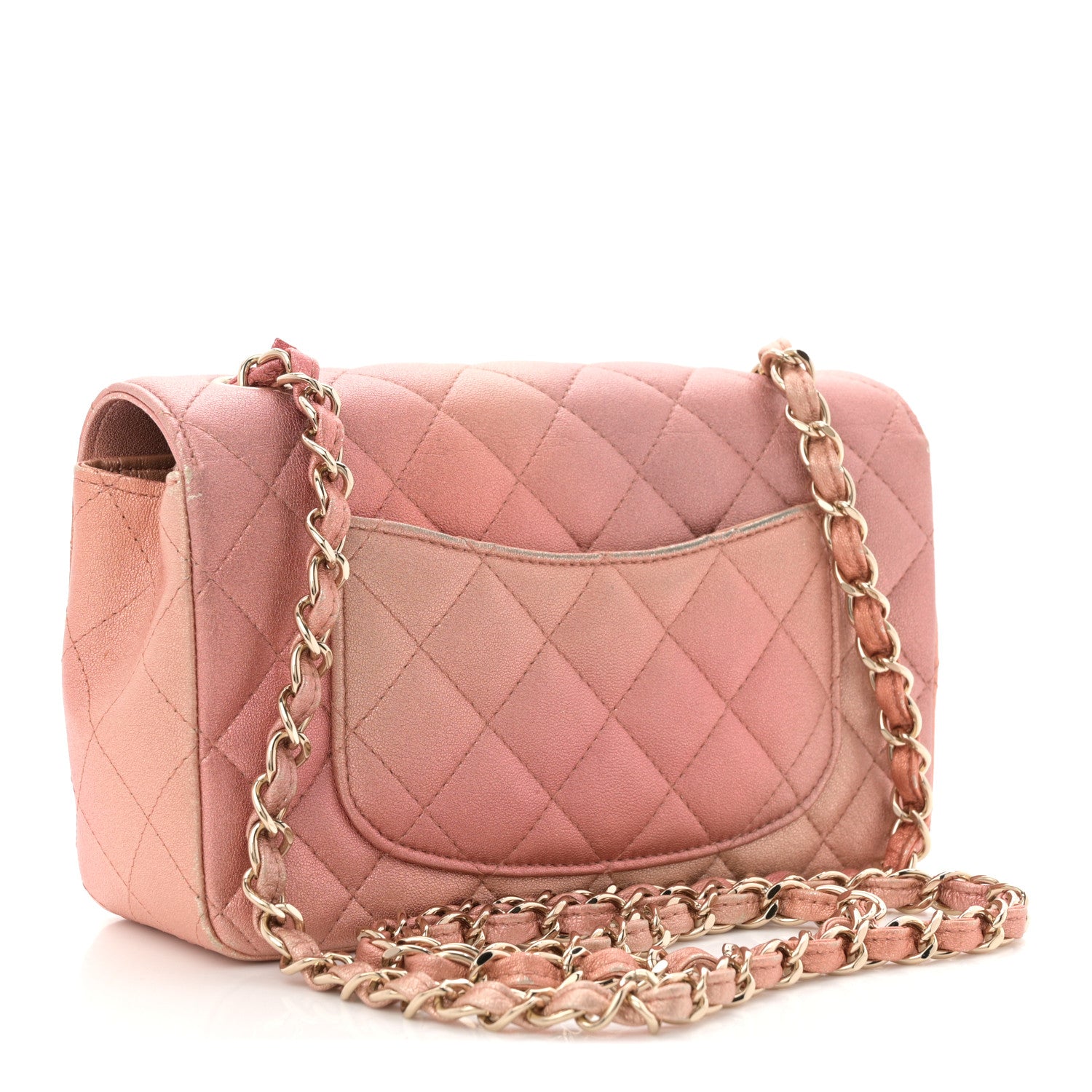 Chanel Metallic Lambskin Quilted Ombre Mini Rectangular Flap Pink