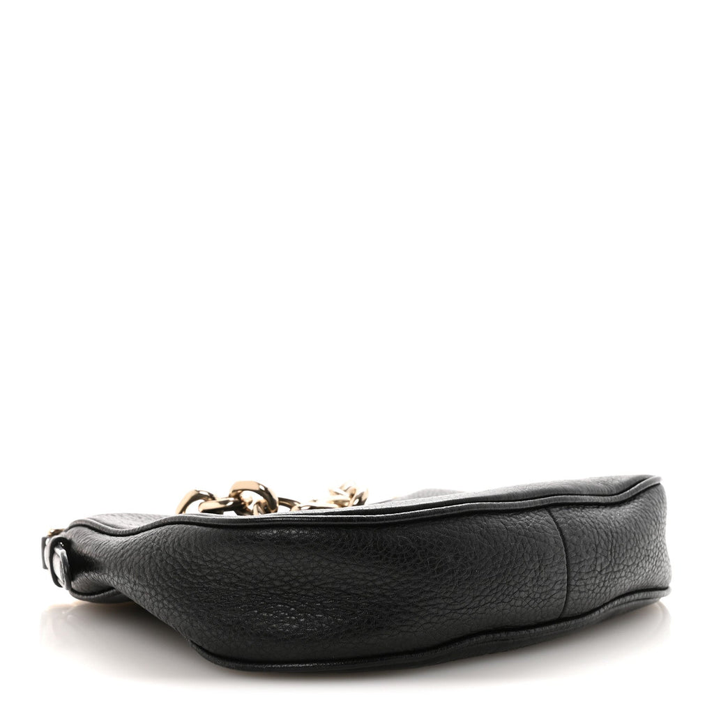 Gucci GG Grainy Calfskin Emblem Small Half Moon Shoulder Bag Black