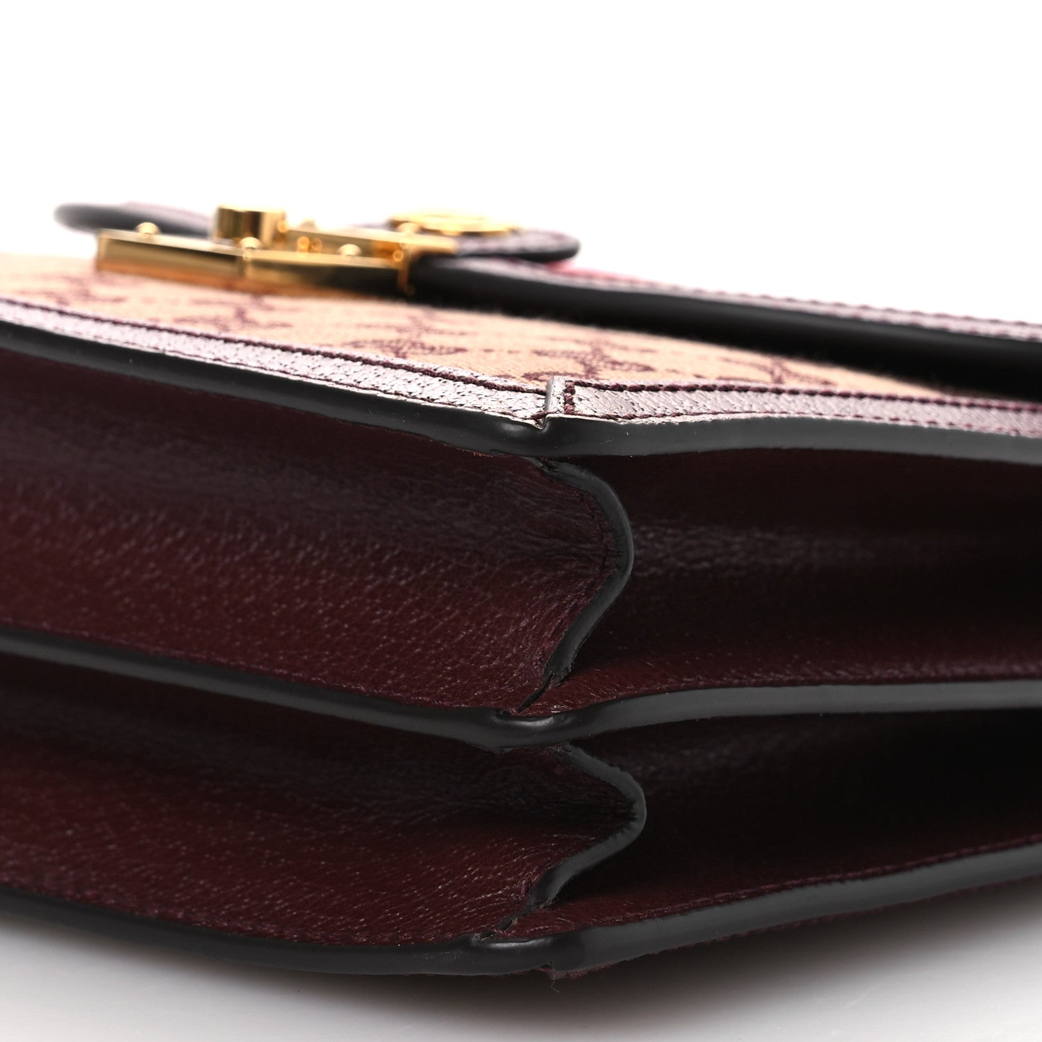 Gucci GG Supreme Monogram Textured Dollar Calfskin Web Small Ophidia Padlock Top Handle Bag Bordeaux