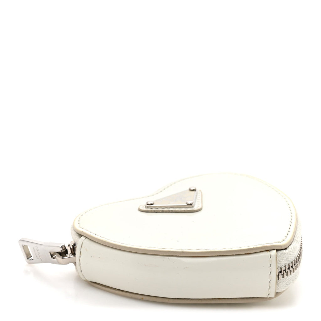 Prada Spazzolato Heart Coin Pouch Bag Charm White