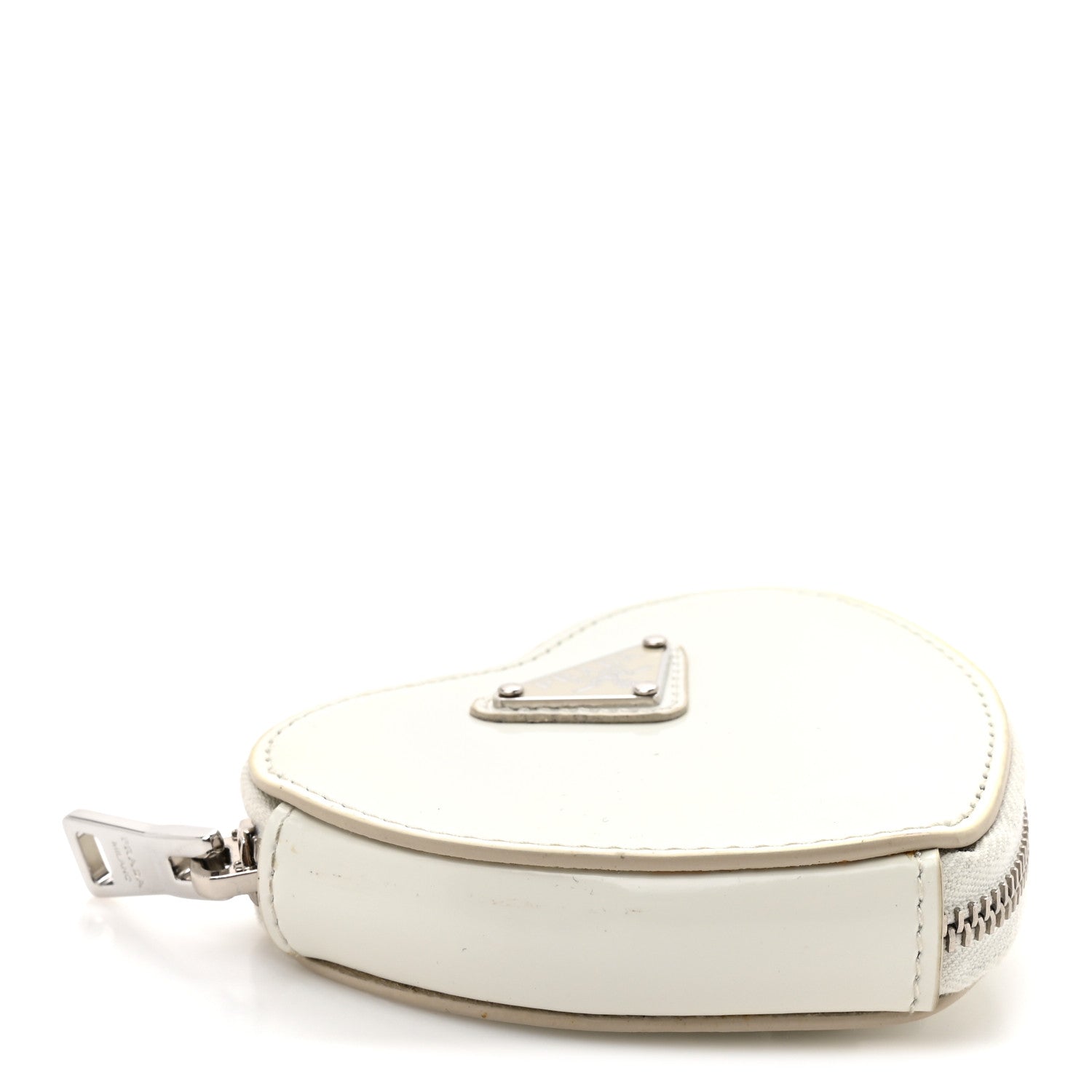 Prada Spazzolato Heart Coin Pouch Bag Charm White