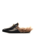 Gucci Calfskin Fur Womens Princetown Slippers 35 Black