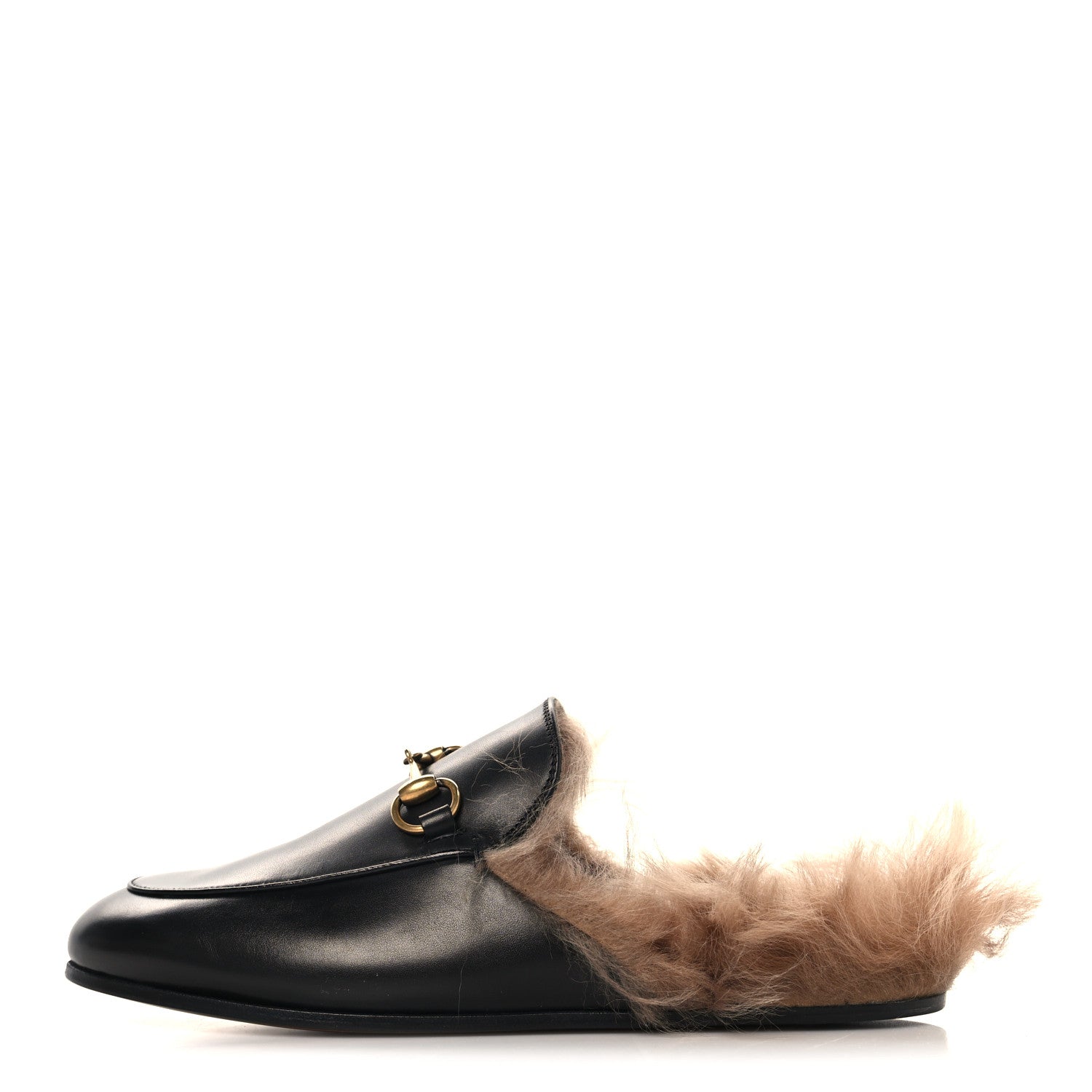 Gucci Calfskin Fur Womens Princetown Slippers 35 Black