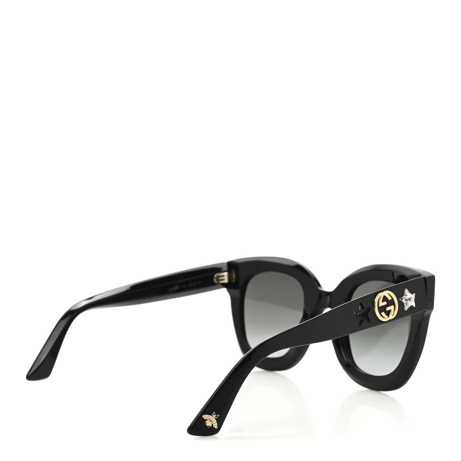 Gucci Acetate Crystal Star Round Frame Sunglasses GG0208S Black