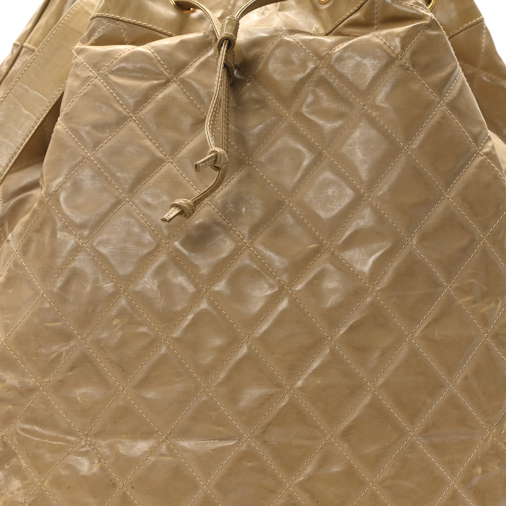 Chanel Vinyl Stitched XL Bucket Bag Beige