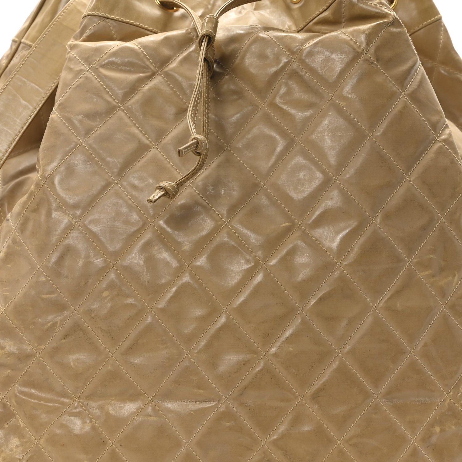 Chanel Vinyl Stitched XL Bucket Bag Beige