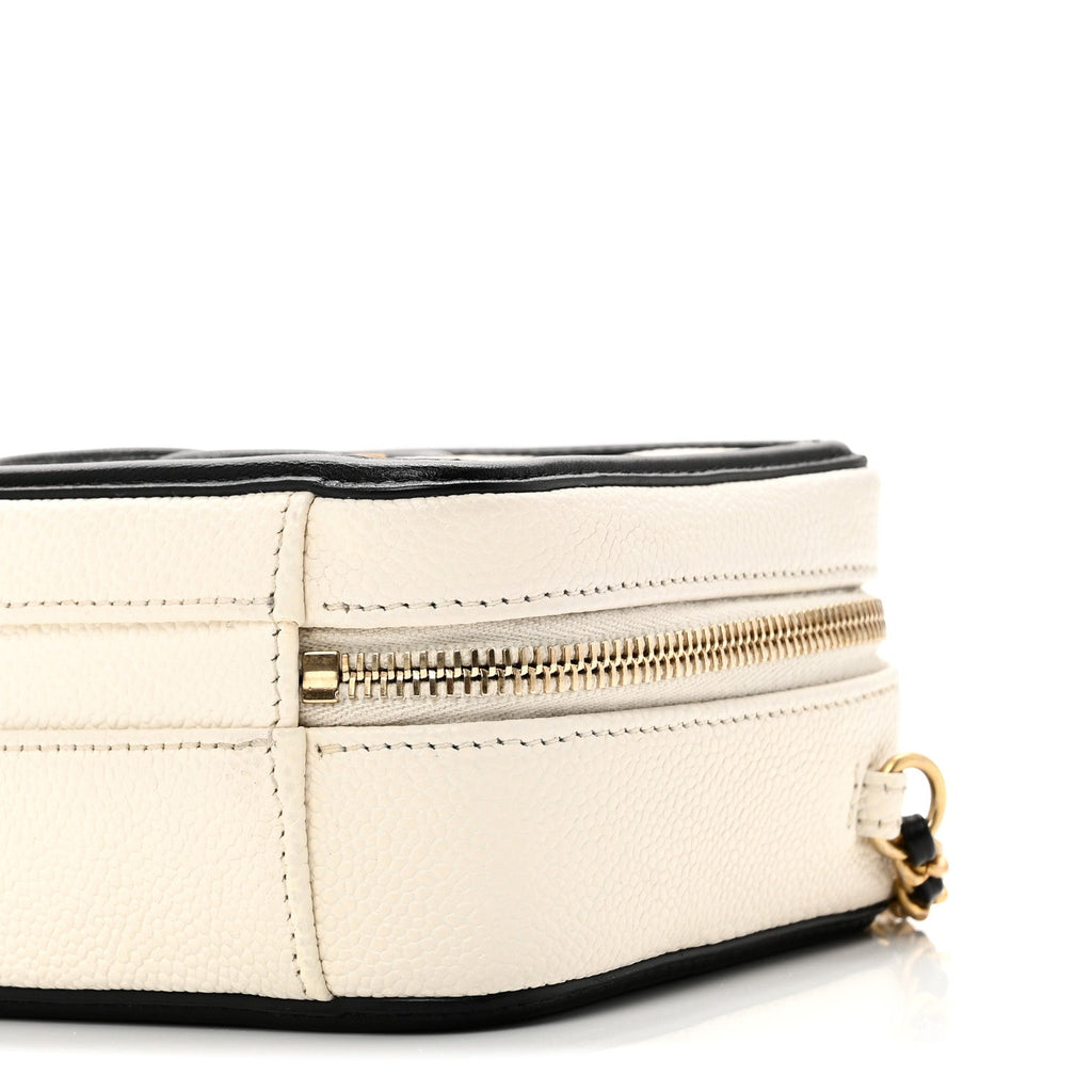 Chanel Caviar Quilted Small CC Filigree Vanity Case White Black