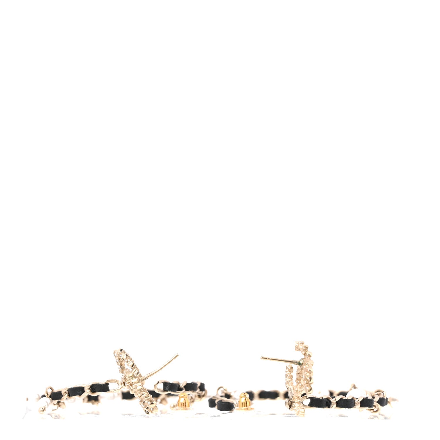 Lambskin Pearl Crystal CC Chain Hoop Earrings Gold Black