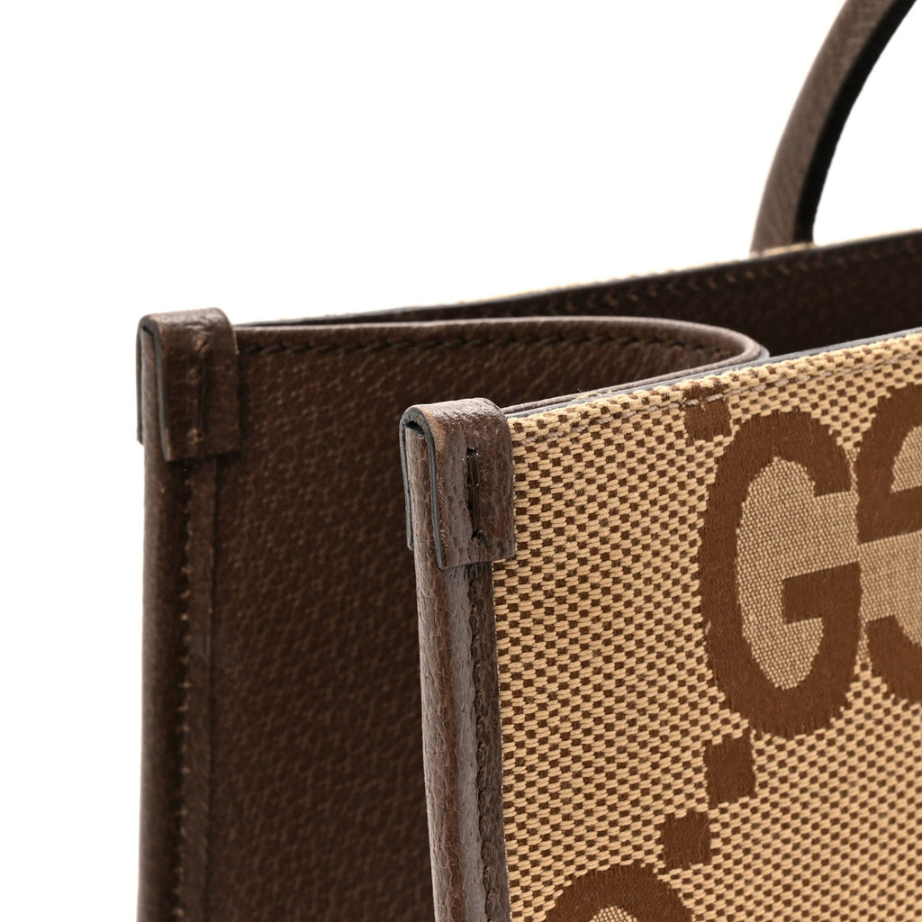 Gucci Monogram Jumbo GG Textured Dollar Calfskin Web Tote Bag Camel Ebony New Acero