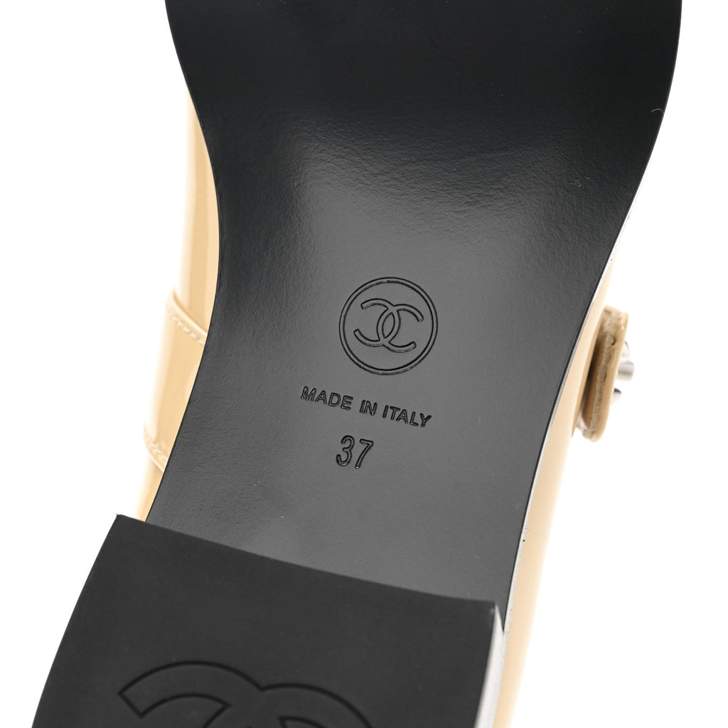 Patent Calfskin Mary Janes Flats 37 Beige Black
