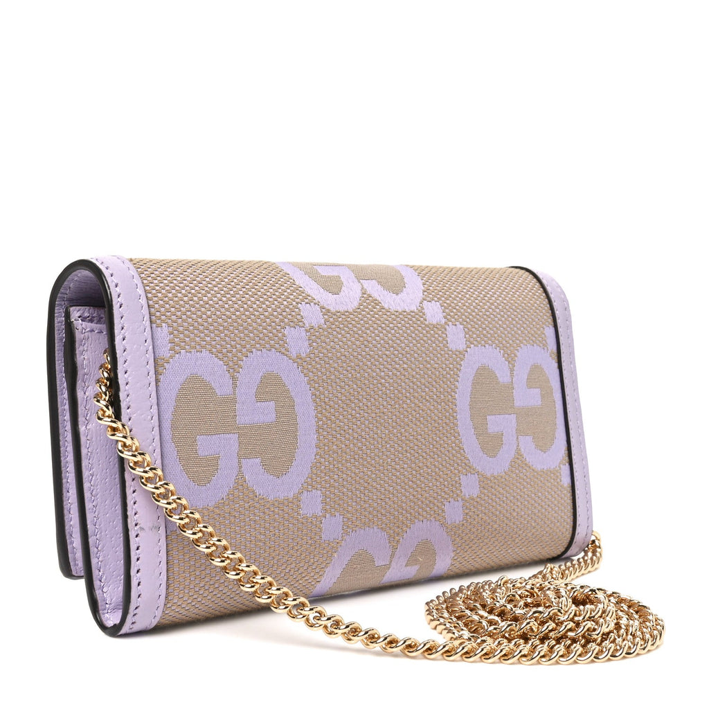 Gucci Monogram Jumbo GG Textured Dollar Calfskin Ophidia Continental Wallet On Chain Beige Lapis