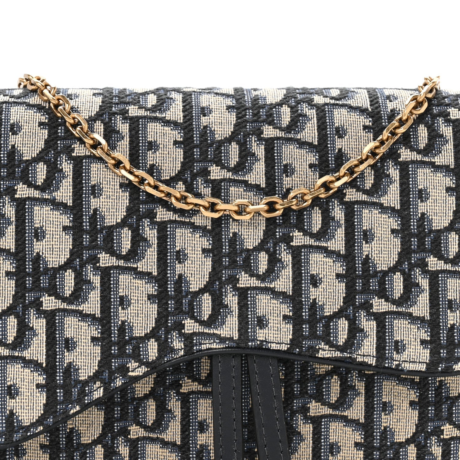 Christian Dior Oblique Saddle Chain Pouch Blue