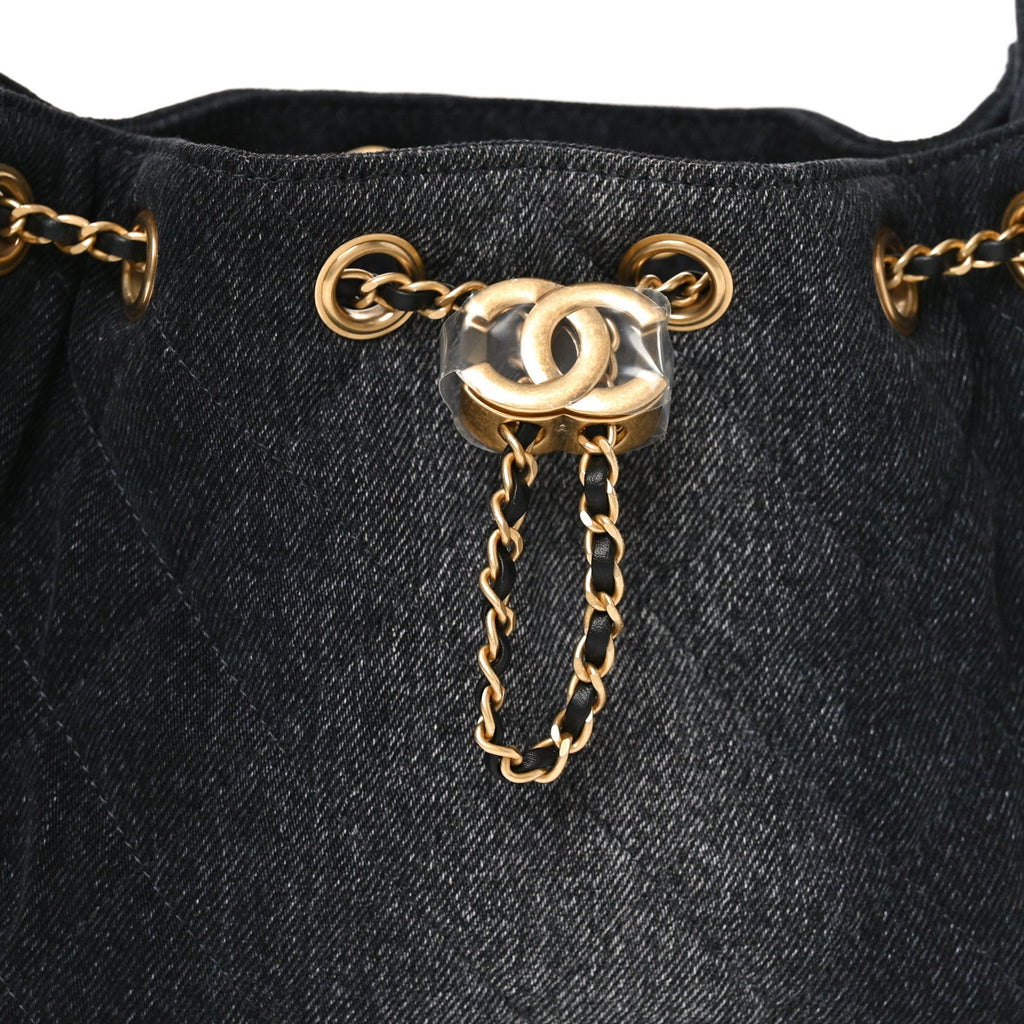 Chanel Washed Denim Quilted Mini Chanel 25 Handbag Black