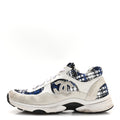 Chanel Tweed Suede Calfskin Womens CC Sneakers 39.5 Dark Blue Black Grey White