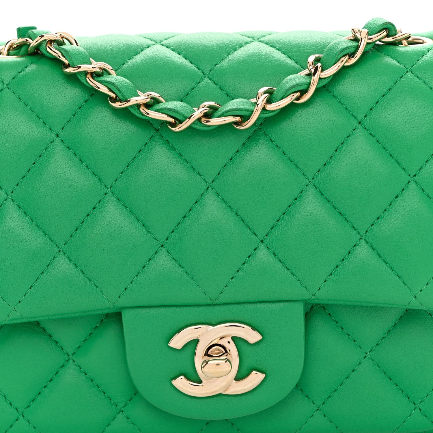 Chanel Lambskin Quilted Mini Square Flap Green