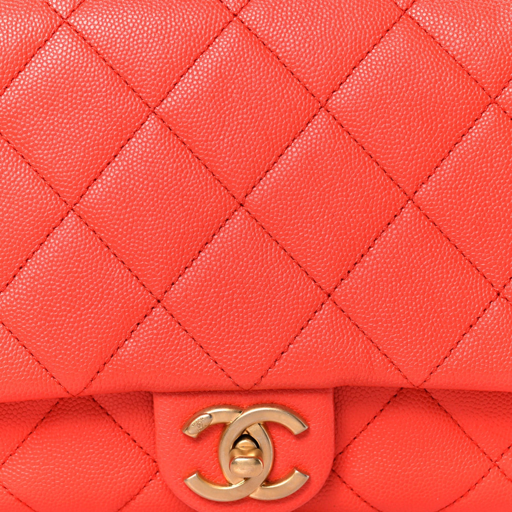 Chanel Caviar Quilted CC Melody Single Flap Orange