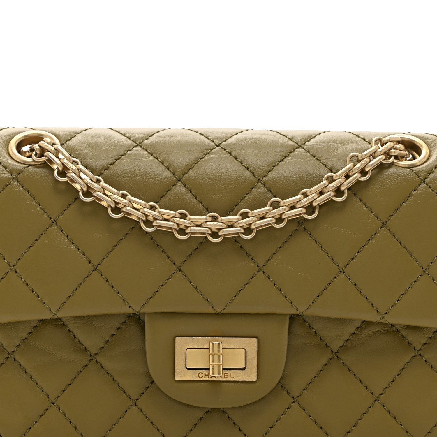 Chanel Aged Calfskin Quilted 2.55 Reissue 224 Flap  Khaki
