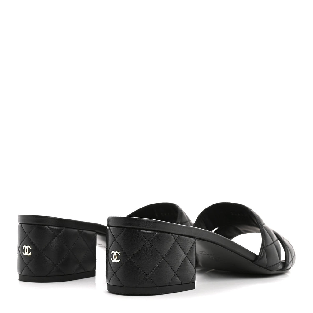 Lambskin Quilted Mules 40 Black