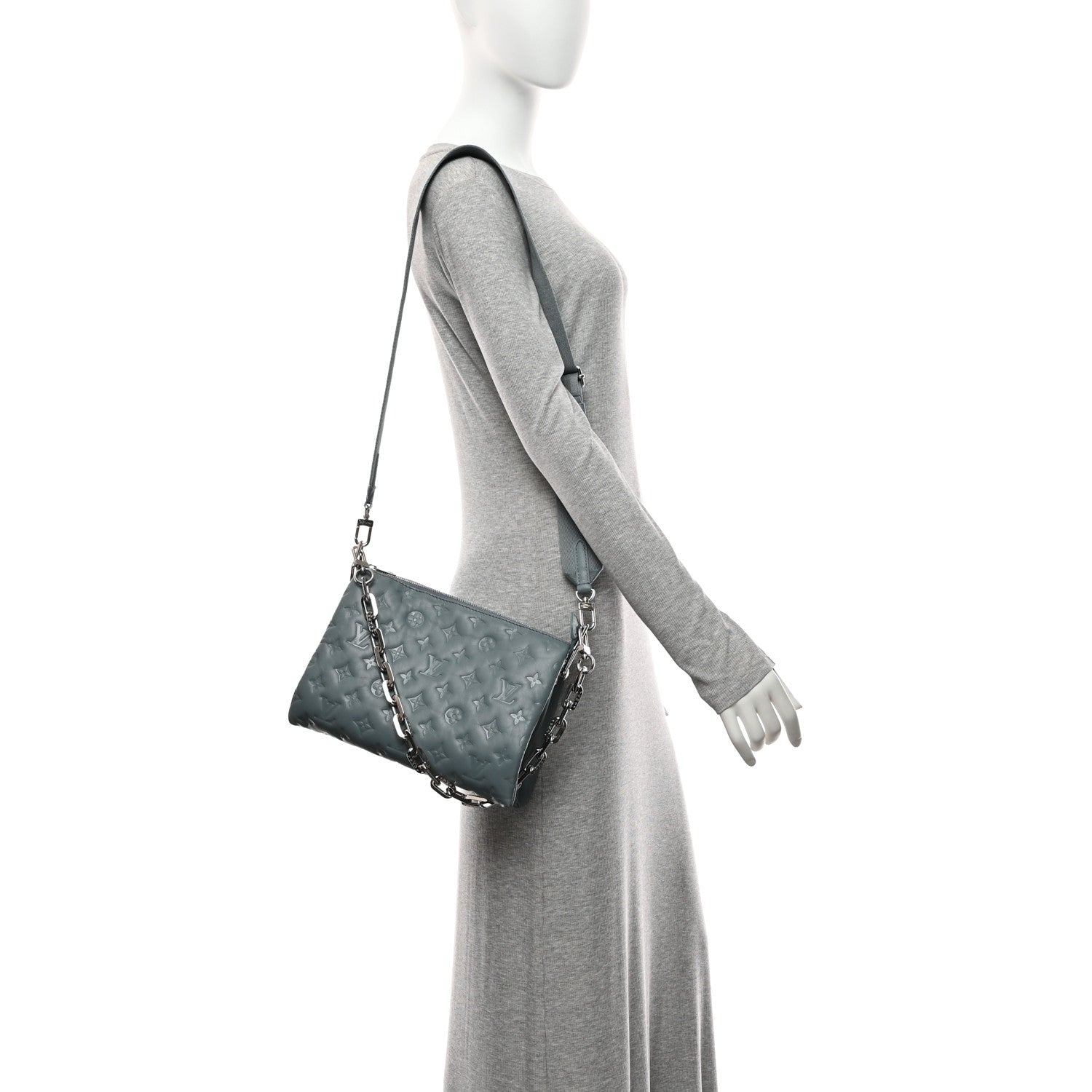 Louis Vuitton Lambskin Embossed Monogram Coussin PM Blue Glacier