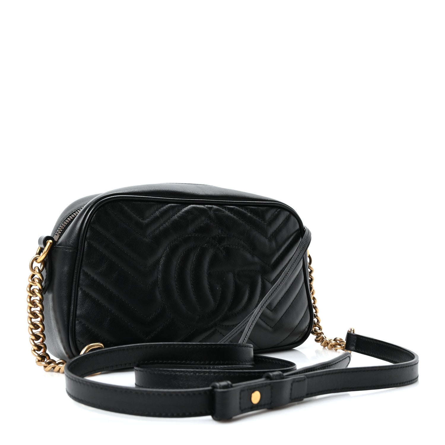 Gucci Calfskin Matelasse Small GG Marmont Chain Shoulder Bag Black