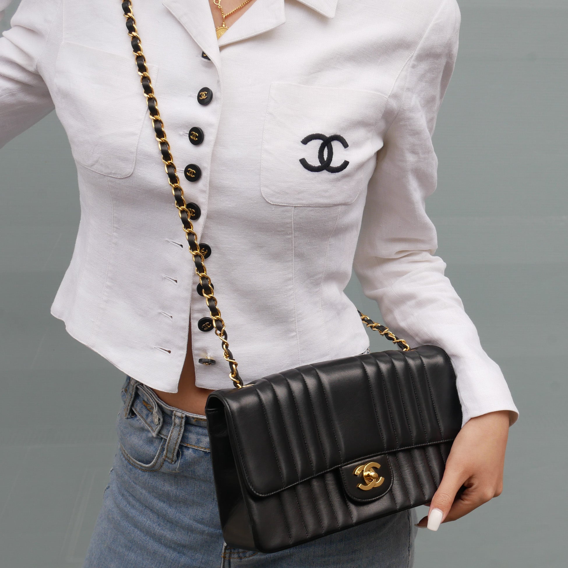 CHANEL Mademoiselle Chain Shoulder Bag Black Lambskin