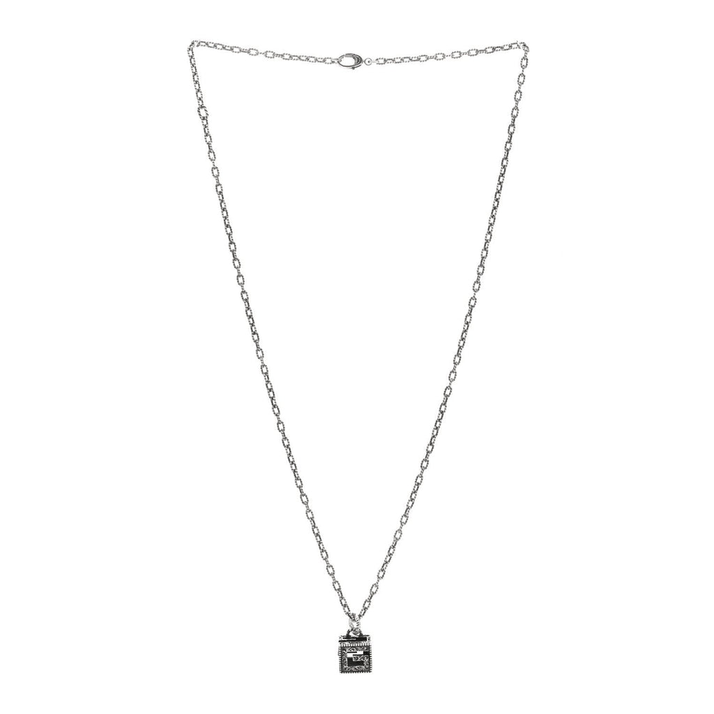 Gucci Sterling Silver Textured Square G Pendant Necklace
