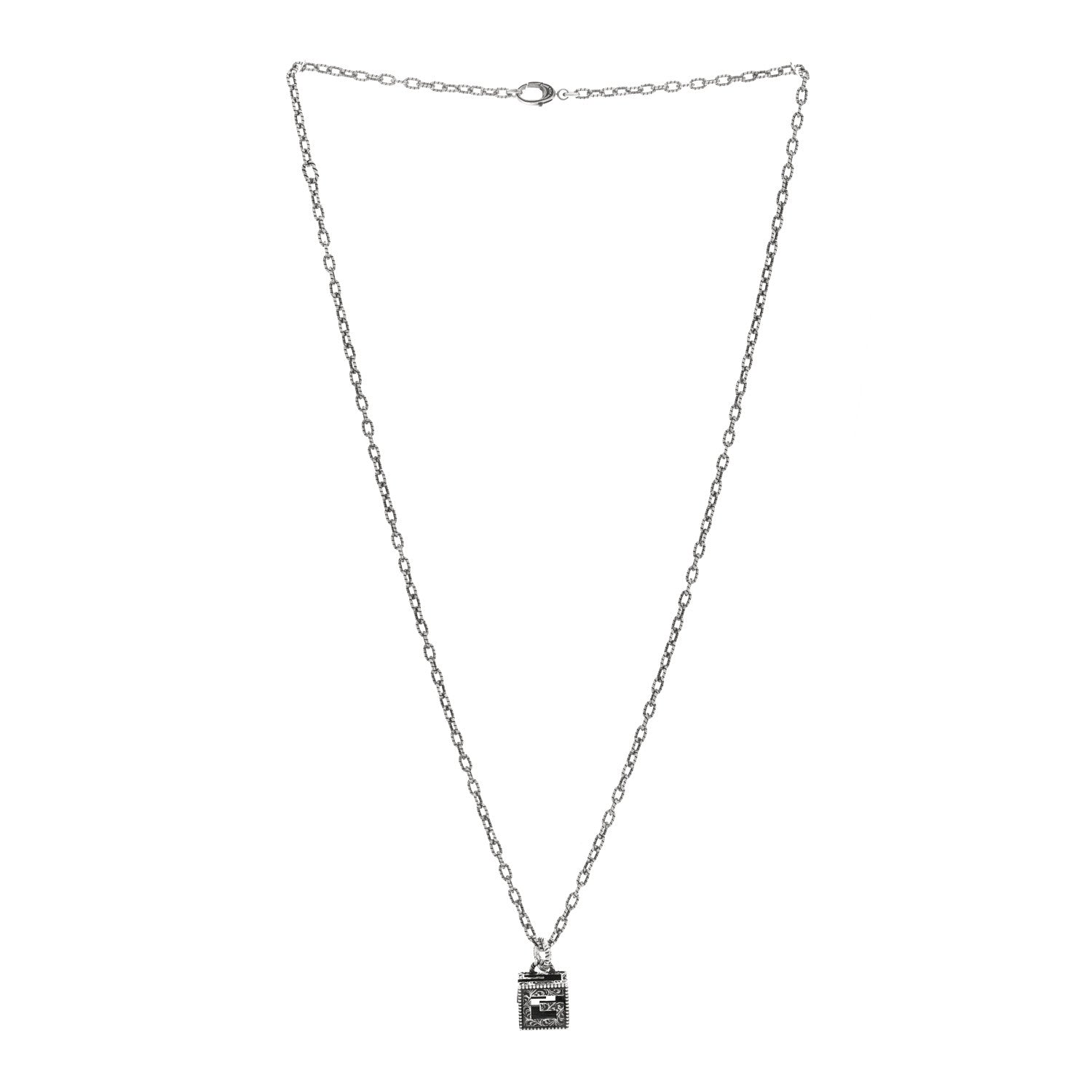 Gucci Sterling Silver Textured Square G Pendant Necklace