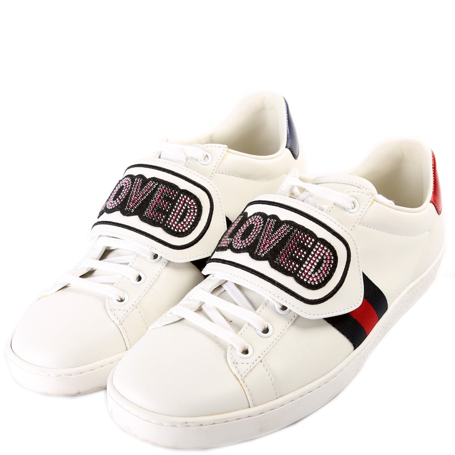 Ace Web Loved Embellished Velcro Leather Sneakers Size 40