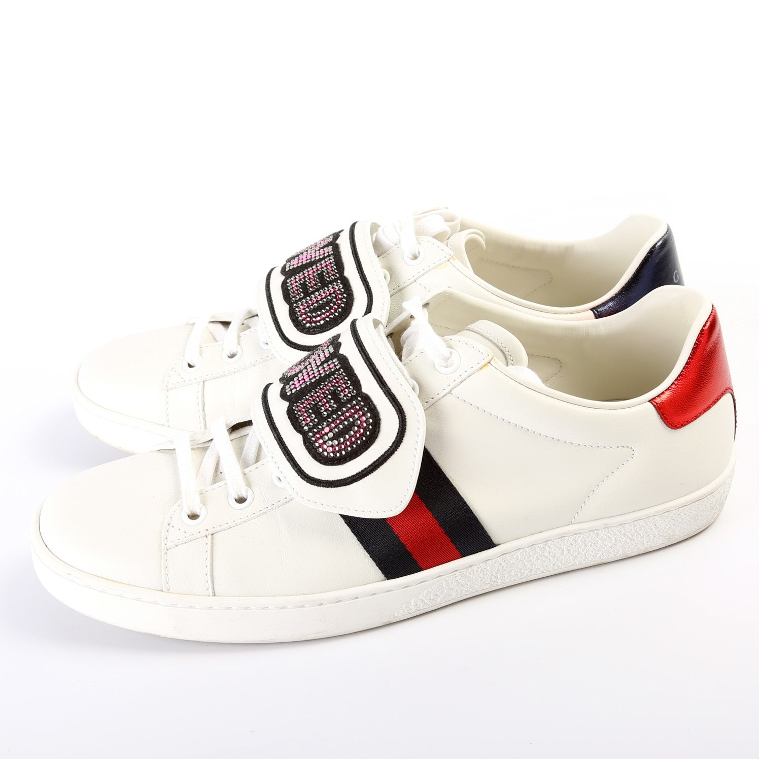 Ace Web Loved Embellished Velcro Leather Sneakers Size 40