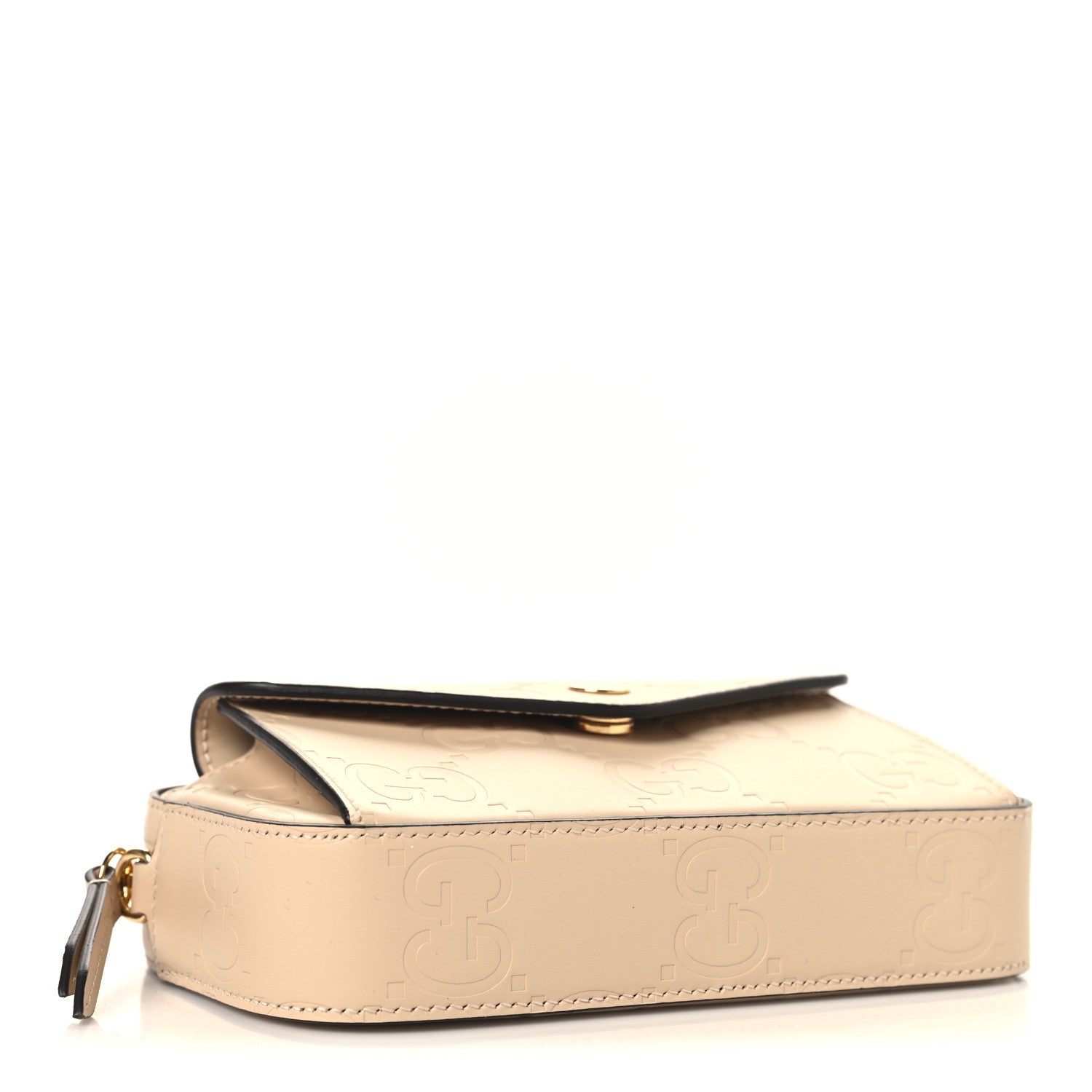 Gucci Calfskin GG Super Mini Debossed Chain Wallet Light Beige