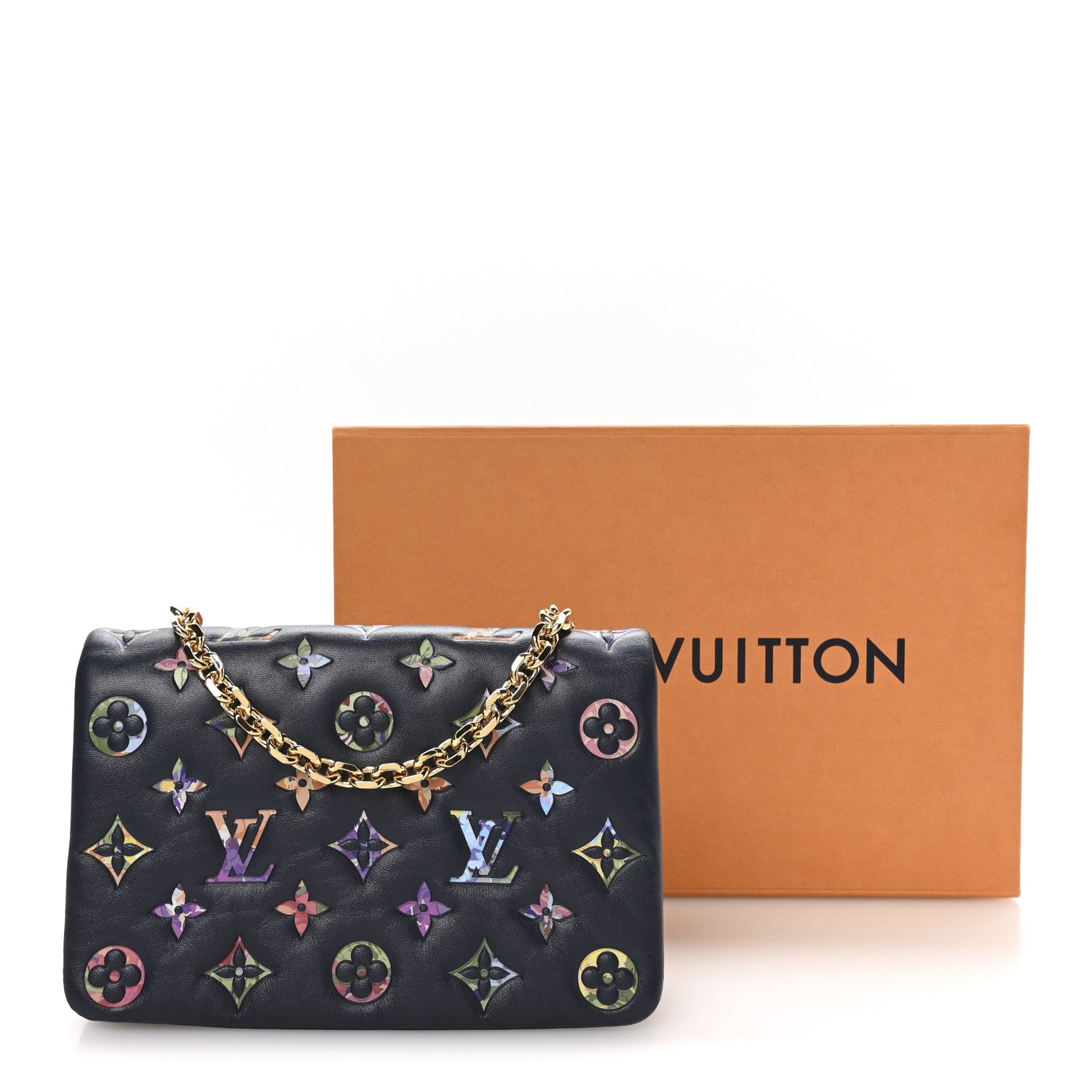 Louis Vuitton Lambskin Embossed Monogram LV Garden Pochette Coussin Navy