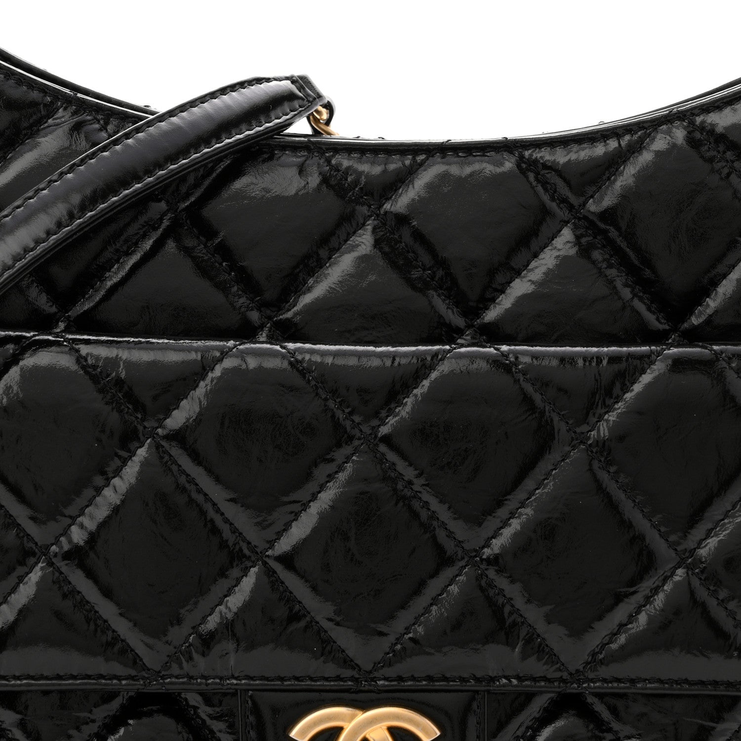 Chanel Shiny Crumpled Calfskin Quilted Large Wavy CC Hobo Black