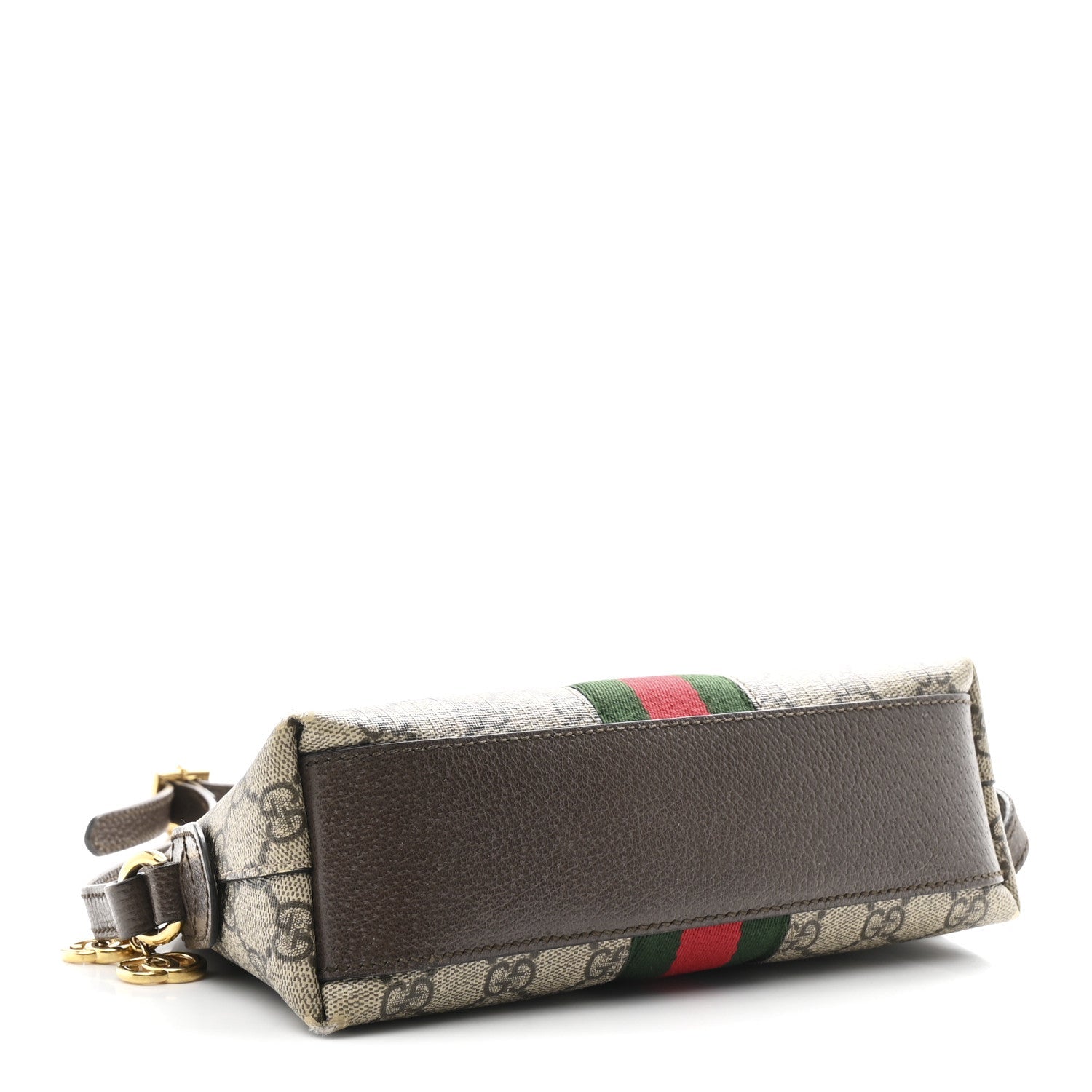 Gucci GG Supreme Monogram Textured Dollar Calfskin Web Small Ophidia Dome Shoulder Bag Beige Ebony New Acero