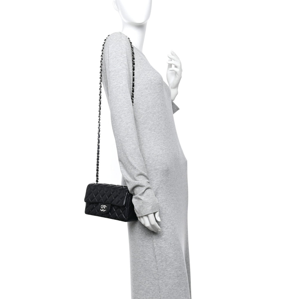 Chanel Lambskin Quilted Mini Rectangular Flap Black