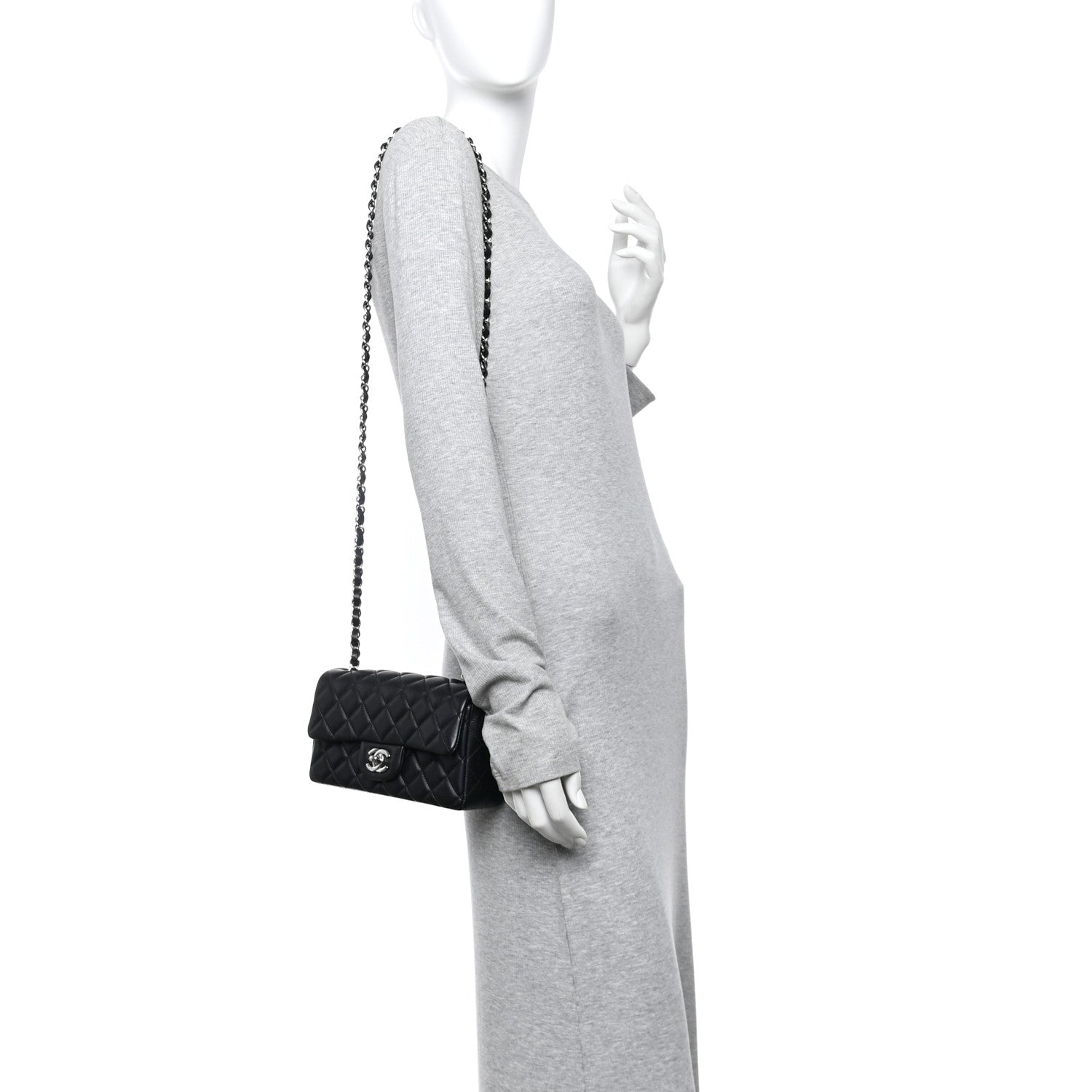 Chanel Lambskin Quilted Mini Rectangular Flap Black