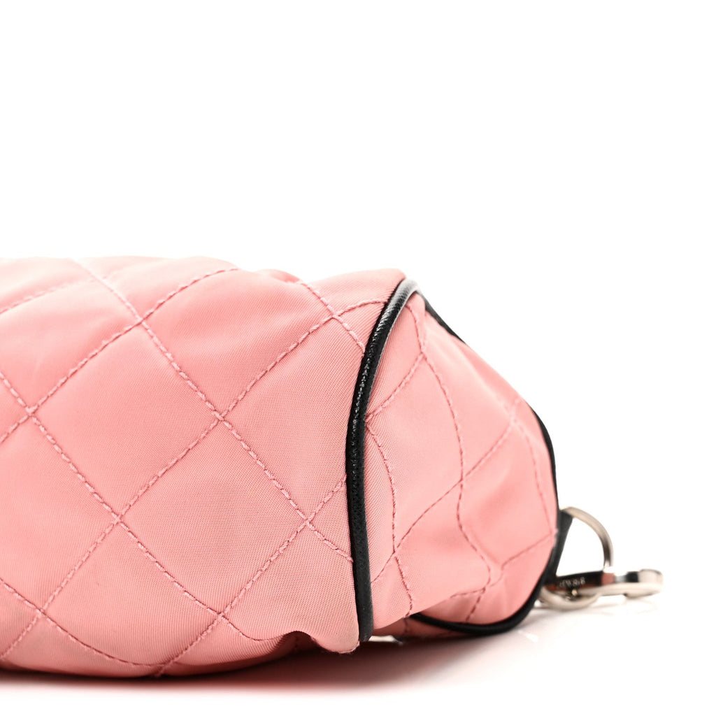 Prada Tessuto Nylon Saffiano Impunturato Quilted Barrel Pochette Pink Black