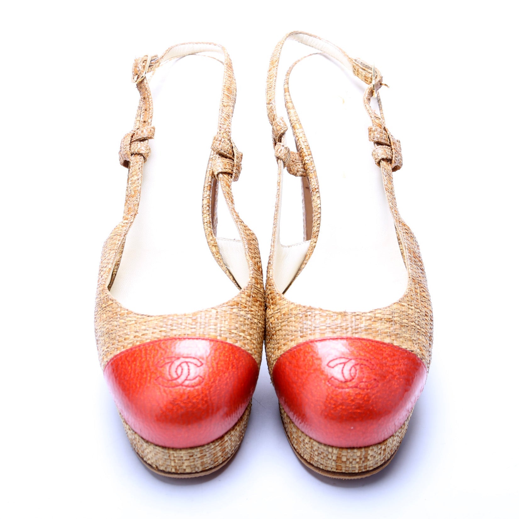 Cap Toe Raffia Slingback Pumps Size 39