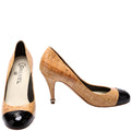 Cap Toe Cork Round Toe Pumps Size 37