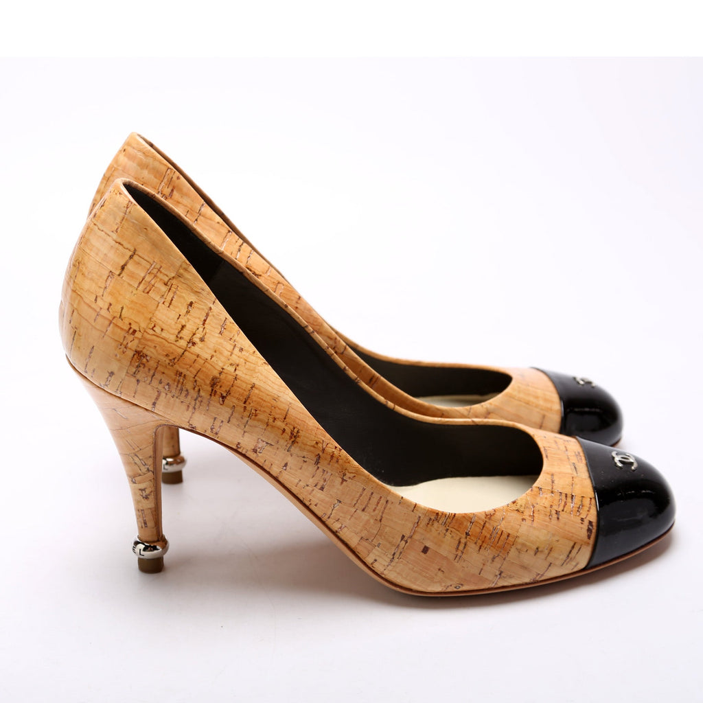 Cap Toe Cork Round Toe Pumps Size 37