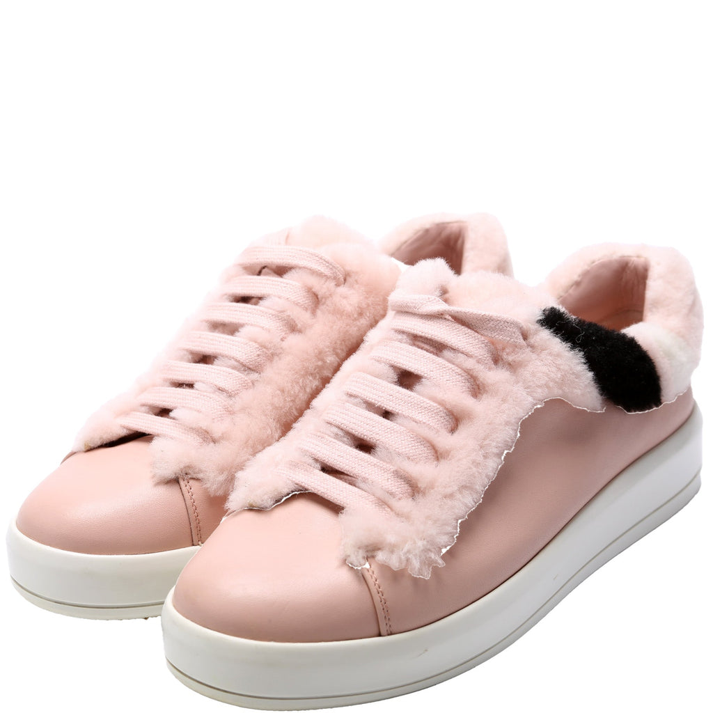 Prada Leather Fur Sneakers Size 38.5