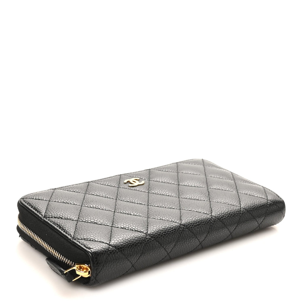 Caviar Quilted Large Gusset Zip Around Wallet Black