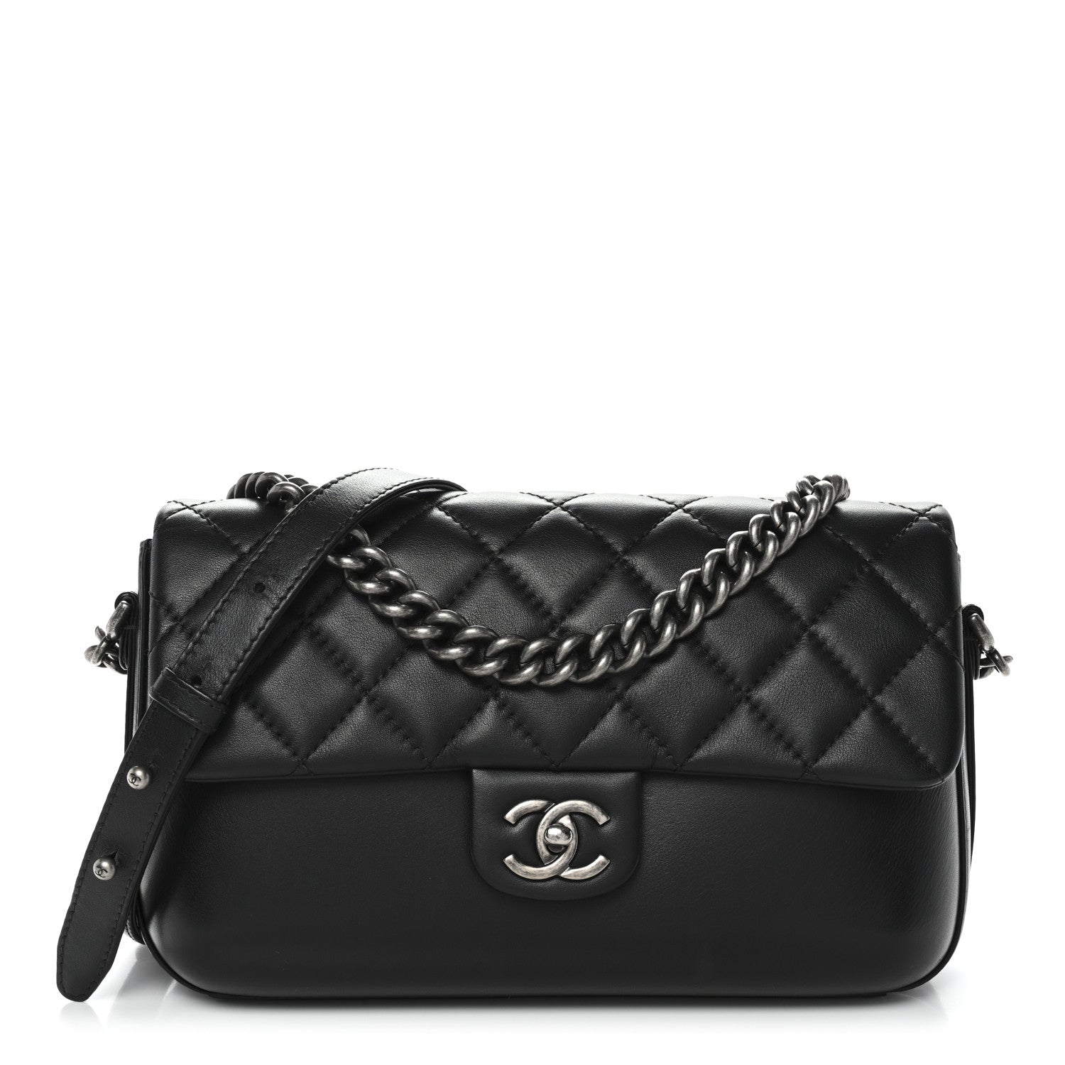 Chanel Calfskin Quilted Large Rock My Shoulder Flap Black
